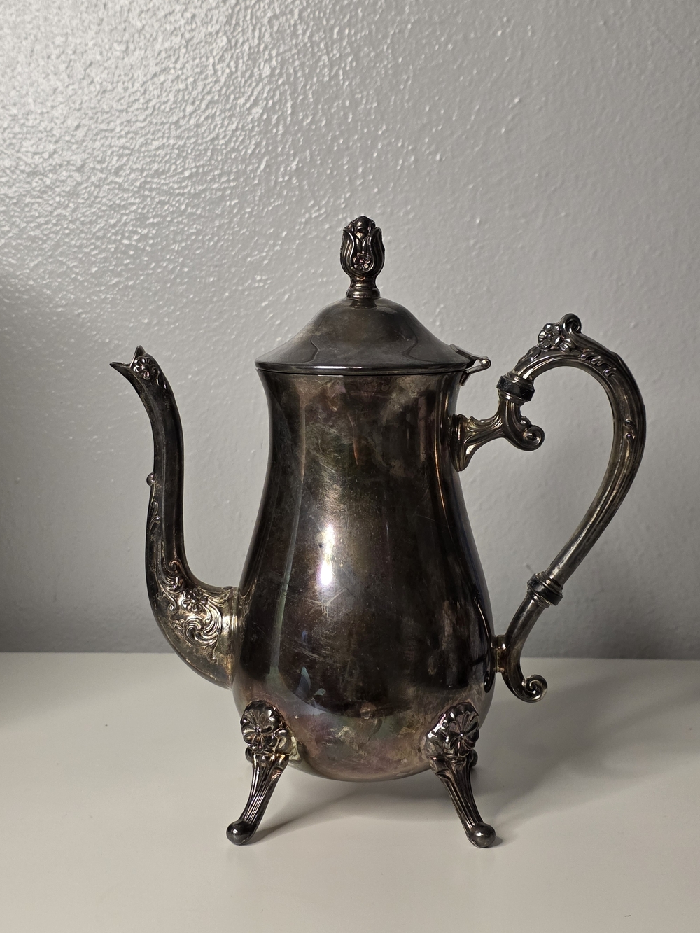 Ornate Silver-Tone Vintage Coffee/Tea Pot - Decorative Footed Pitcher